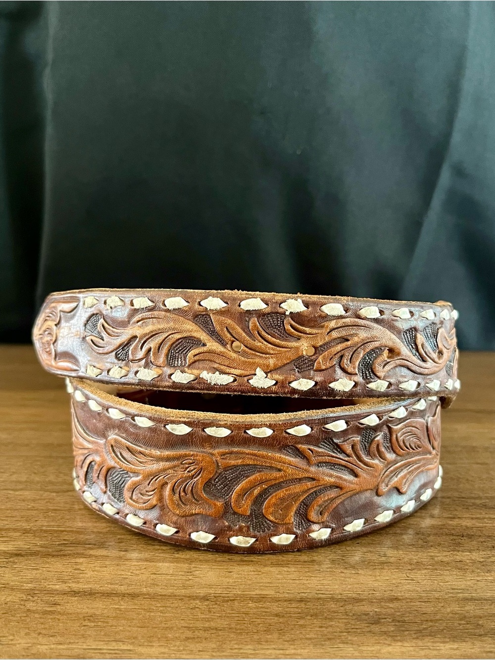 Handtooled Leather Belt NO BUCKLE